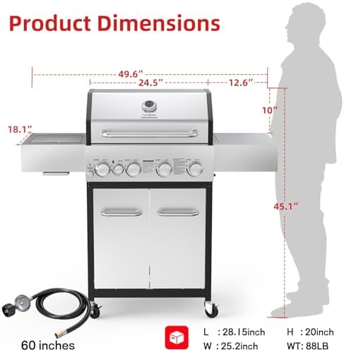 Veralune 4 Burner Gas Grill with Infrared Side Burner, Side Shelves, Wheels - Image 7