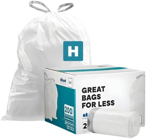 Plasticplace White Drawstring Lavender and Soft Vanilla Scented Garbage Can Liners, Compatible with Code H (200 Count), 8-9 Gallon / 30-35 Liter, 18.5" x 28 by Plasticplace