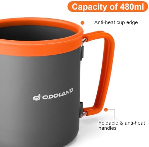 Odoland Camping Pots with Heat Exchanger Camping Cooking Set with Portable Camping Stove Camping Mess Kit Include Mug, Folding Utensil Set, Canister Stabilizer for Backpacking Outdoor Hiking & Picnic - Image 6