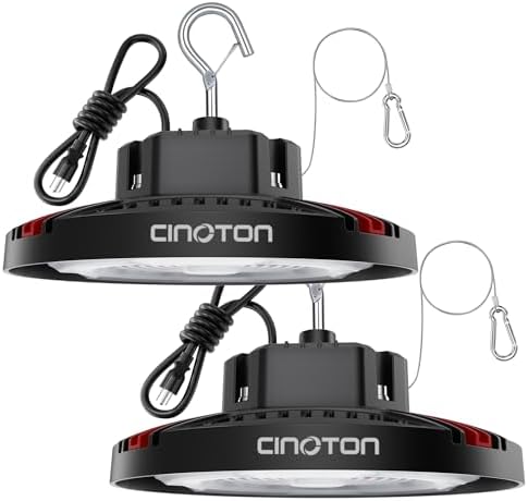CINOTON 160W UFO LED High Bay Light, Aluminum LED Shop Lights with 24000LM, 5000K Commercial Bay Lighting for Warehouse Garage Workshop Factory Hall, 6' Cable & Safety Rope, ETL Listed 2 Pack by CINOTON