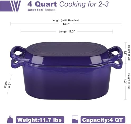 VORRINGARD Oval Dutch Oven Pot with Lid, Enamel Coating Cast Iron Bread Pans for Homemade Sourdough Bread Baking, Cooking, 4 Quart, Purple - Image 2
