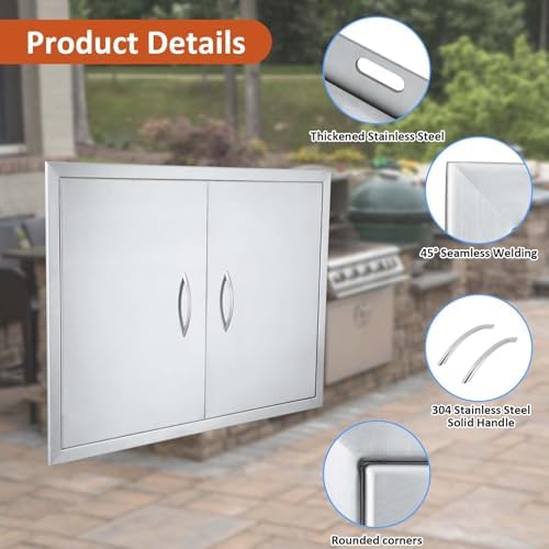 JIE JIN 30" W X 21" H Outdoor Kitchen Doors Double Doors Thickened 304 Brushed Stainless Steel BBQ Access Door BBQ Island Doors Outdoor Kitchen Accessories Door for Outdoor Kitchen BBQ Island - Image 3