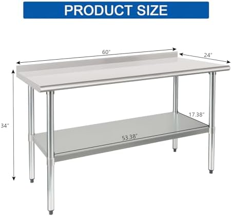 HARDURA Stainless Steel Prep & Work Table 30 x 60 Inches Backsplash - Image 2