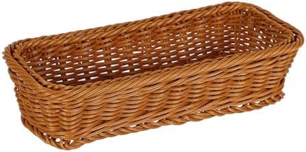 Wicker Silverware Basket, Long Narrow Basket, Small Wicker Bread Cracker Baskets, Stackable Woven Storage Baskets for Spoons Forks Knives Stationery (Rectangle) by Unknown