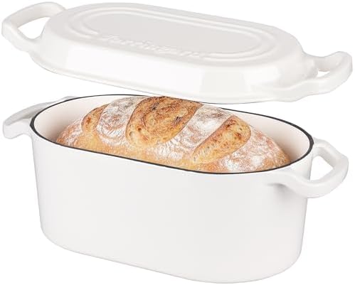 VORRINGARD Oval Dutch Oven Pot with Lid, Enamel Coating Cast Iron Bread Pans for Homemade Sourdough Bread Baking, Cooking, 4 Quart, White by Unknown