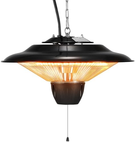 VEVOR Hanging Patio Heater, 1500W Electric Space Infrared Heater, IP34 Protection with 23.6 inch Pull Cord & Adjustable Chain, for Porch,Patio,Dining Room,Studio Outdoor/Indoor by VEVOR