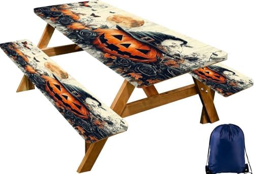 CAPSCEOLL Picnic Table Cover with Bench Covers 6ft - Halloween Pumpkins by CAPSCEOLL