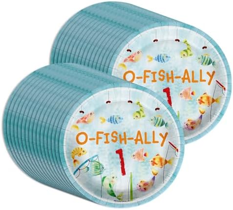 Ofishally One Fishing 1st Birthday Party Supplies Large 9" Paper Plates in Bulk 32 Piece - Image 5