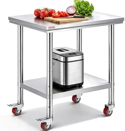 VEVOR Stainless Steel Work Table 30 x 24 x 33 Inch Prep Tables 4 Caster by VEVOR