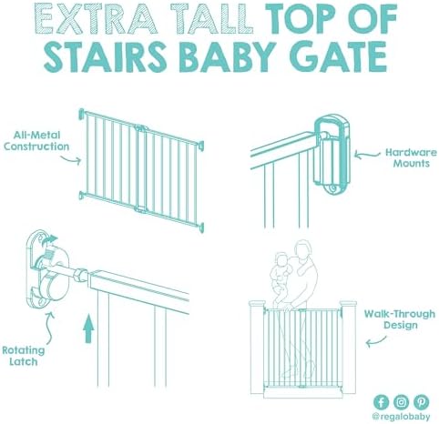 Regalo Safety 36" Extra Tall Baby Gate for Top of Stairs & Dooways - Image 6