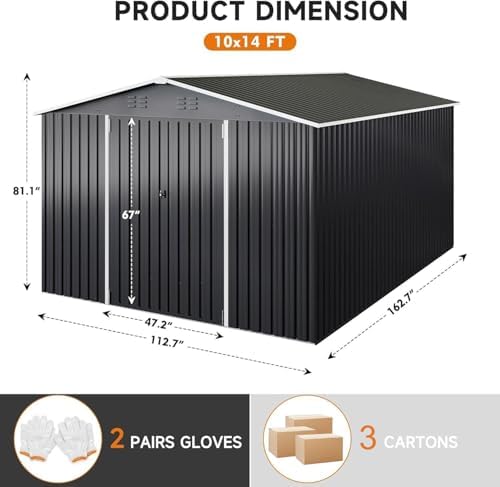 Polar Aurora 10x14 Outdoor Storage Metal Shed with Updated Frame Structure - Image 3