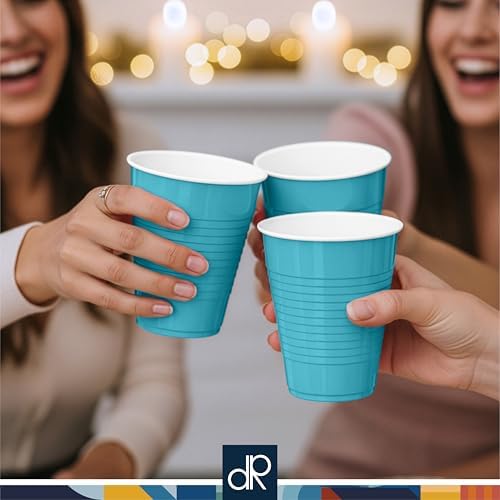 DecorRack Turquoise Plastic Cups, 12 oz Disposable Cups, Reusable Party Supplies (40 Count) - Image 2