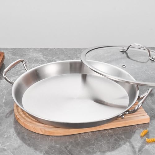 13-Inch Tri-Ply Stainless Steel Paella Pan with Lid | Induction Compatible - Image 6