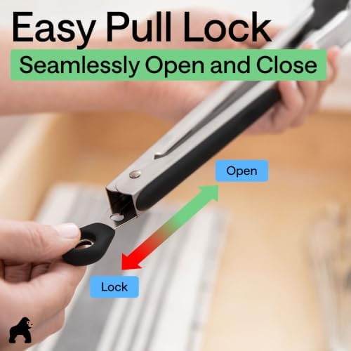 GORILLA GRIP Stainless Steel Kitchen Tongs for Cooking, 2 PK, Black - Image 6