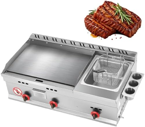 Commercial Gas Griddle, Flat Top Griddle Grill for Outdoor Catering, Adjustable Temperature, LPG Cooking Equipment by Unknown