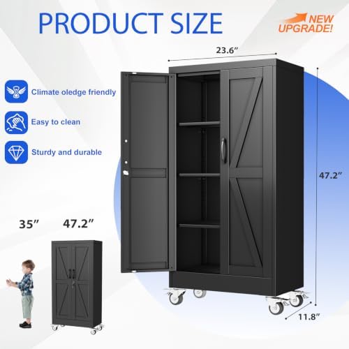 GAIOUS 47.2" Tall Metal Storage Cabinet with Lock and Wheels,Office Cabinet - Image 2