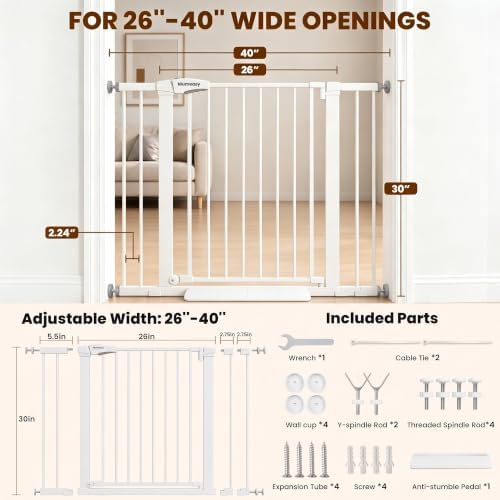 Mumeasy Baby Gate with Door, 26-40" Pressure Mounted Dog Gate for Doorways - Image 2
