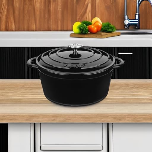Velaze 7.5 QT Enameled Cast Iron Dutch Oven Pot with Lid,Black - Image 5