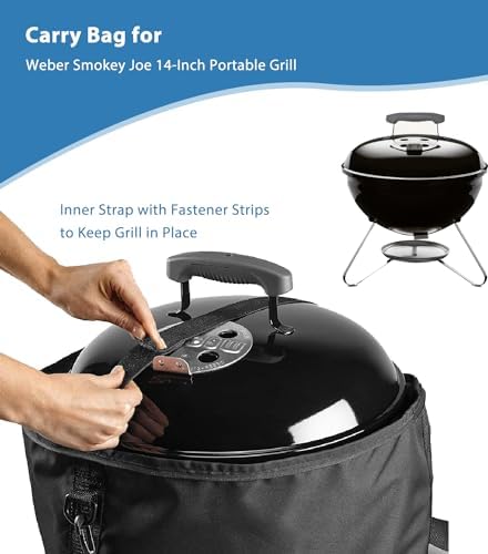 Grill Carry Bag for Weber Smokey Joe 14-inch Portable Charcoal Grill, Smokey Joe Premium 14-inch Charcoal Grills, 600D Heavy Duty Waterpoorf Outdoor Fade Resistant Cover, Storage Carry Bag for Weber - Image 2