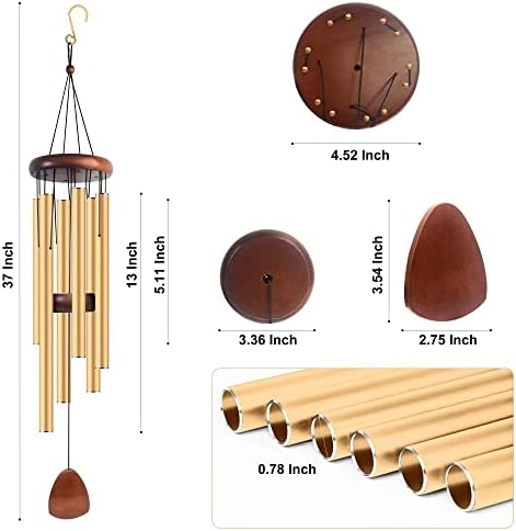 Bursvik 37" Aluminum Wind Chimes for Outside (Gold), Patio Zen Decor Gift - Image 3