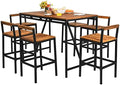 HAPPYGRILL 7 Piece Patio Bar Table Set with Umbrella Hole Acacia Wood High-Dining Bistro Set with 6 Bar Stools, PE Wicker Outdoor Bar Set for Backyard Patio and Poolside by HAPPYGRILL
