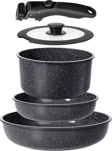 GiPP 5PCS Ceramic Pots and Pans Set Nonstick Detachable Handle Cookware Set by GiPP