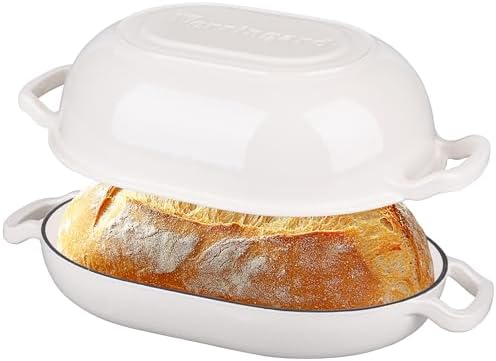 VORRINGARD Enameled Cast Iron Sourdough Bread Oven, Dutch Oven, Loaf Cast Iron Bread Pan for Homemade Bread Baking, Meatloaf Pan with Lid, 7QT, White by Unknown