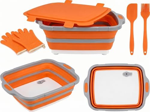 Collapsible BBQ Prep Tub with Lid & Cutting Board, 8L Meat Marinating Basin by Unknown