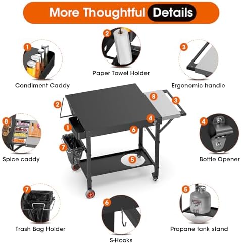 Pizza Oven Table for Ooni Pizza Ovens, Grill Cart Table with Topping - Image 6