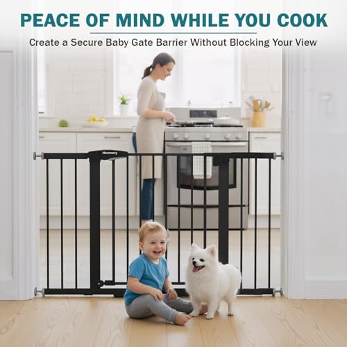 Mumeasy 29.7–48" Baby Gate for Stairs, Dog Gate for Doorways, Auto Close Child Gate, Indoor Safety Pet Gate with Walk Thru Door, Easy Install Pressure Mounted Extra Wide Gate for Kitchen, House, Black - Image 6