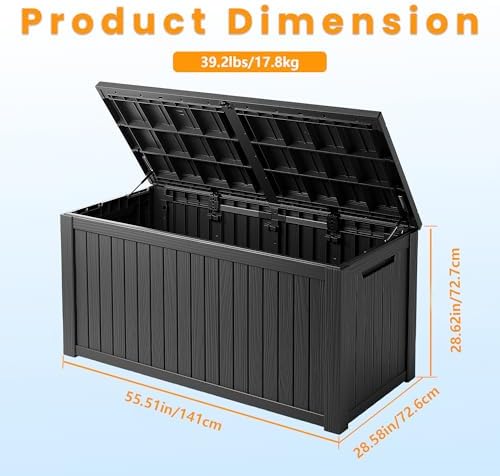 Mersco 200 Gallon Double-Wall Resin Deck Box - Lockable Waterproof Outdoor Storage Box, 1000lbs Capacity & Doubles as Seating for Patio Furniture - Garden Tools, Pool Accessories (Black) - Image 2