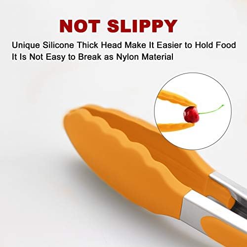 2 Pack Silicone Kitchen Tongs, 9 & 12 Inch, Stainless Steel, Orange - Image 2