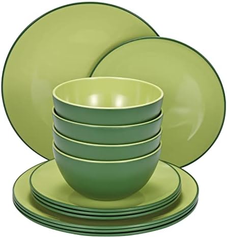 TP 12-Piece Melamine Dinnerware Sets, Service for 4, Avocado Green by TastePrime