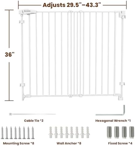 Mumeasy 36" Tall Baby Gate for Stairs, 29.5-43.3" Expandable Hardware Mounted (Drill Needed), Removable No Bottom Bar Dog Gate, Auto Close Wide Walk Thru Safety Gate for Doorways, Pets& Toddlers,White - Image 2