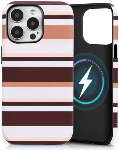 for iPhone 15 Pro Case, Magnetic Matte Frosted Dual-Layer Striped Phone Case for Women, Retro Aesthetic Cover Compatible with Mag Safe Accessories - Cocoa Stripe by YKCZL