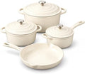 QuliMetal Enameled Cast Iron Cookware Set, 4-Piece Pots and Pans Set with Lids, 10.25" Skillet, 2QT Saucepan, 2.8QT & 4.8QT Dutch Ovens, Oven Safe to 500°F, All Stovetops Compatible - Cream White by QuliMetal