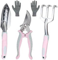 Pink Garden Tool Sets 4-Piece, Aluminum Gardening Hand Tool Kit by iHansee