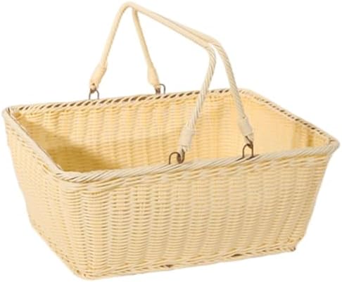 Outdoor PP Woven Picnic Basket Organizer Multipurpose Decor Sturdy Easy to Clean with Handle for Dining Table Home Snack- 45cmx35cmx20cm - Image 6