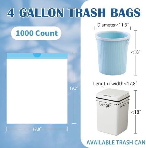 BYSNOW 4 Gallon 1000 Counts Small Drawstring Trash Bags, Clear Garbage Bags - Image 2