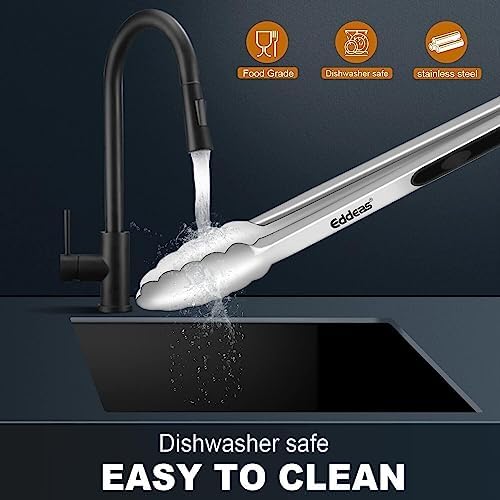 Eddeas Kitchen Tongs - 9" and 12" Tongs for cooking, Heat Resistant 600 Degrees Stainless Steel Metal Tong and Non-Slip Handle - Perfect for Cooking, Salad and BBQ, Set of 2 - Image 6