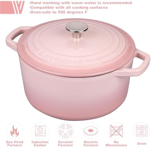VORRINGARD Enameled Cast Iron Dutch Oven Pot with Lid, for Bread Baking, Round Bread Oven- include Sourdough Bread Baking Supplies set, 4.5QT, Pink - Image 3
