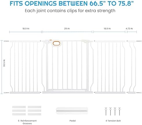 owlie 66 to 75 Inch Extra Wide Baby Gate with Door for Stairs Doorways - Image 2
