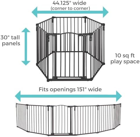 Toddleroo by North States - 3 In 1 Arched Décor Metal Superyard Baby Play Yard: 6 Panel Playpen, Baby Gate, or Extra Wide Baby Fence - Encloses Up to 10 Square Feet - 30 Inches Tall - Matte Bronze - Image 6
