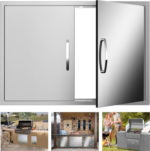BBQ Access Double Doors 30Wx23H Flush Mount Stainless Steel Outdoor Kitchen Door for Outside Cabinets and BBQ Island by YourFriends