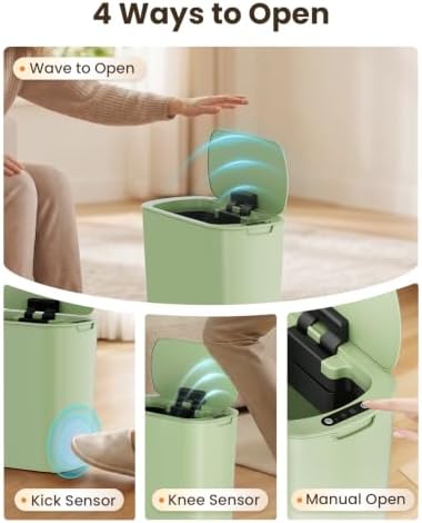 Cesun 5 Gallon Automatic Bathroom Trash Can with Lid, Green, Touchless - Image 2