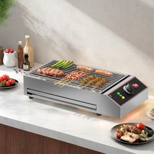 Garvee 1800W Smokeless Electric Grill, Indoor Outdoor Portable Griddle, Commercial Countertop BBQ Grill with Stainless Steel Grill Grate, Adjustable Temperature 122°F-572°F, for Home Camping Picnic by Garvee