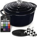 Zulay Kitchen 6.4 Quart Enameled Cast Iron Dutch Oven Pot with Lid – Premium Durability & Oven Safe up to 500°F – Heavy Duty Cookware Perfect for Bread Baking, Stews, Braising & Roasting - Black by ZulayKitchen
