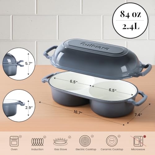 Cast Iron Double Dutch Oven, Mini Enamel Sourdough Bread Pan with Lid, Grey - Image 3