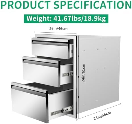 Outdoor Kitchen Drawers 18" W x 24" H x 23" D Stainless Steel Triple Drawers with Hidden Handle for BBQ Island, Patio Grill Station & Outdoor Kitchen Cabinets - Image 2