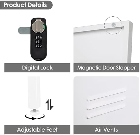 Lockable Metal Storage Cabinet Narrow Locker Cabinet (White) - Image 4